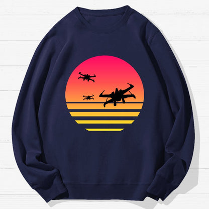 Sunset And Fighter Planes Geek Cotton Sweatshirt