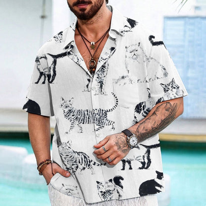 Cat In Black And White Geek Hawaiian Shirt