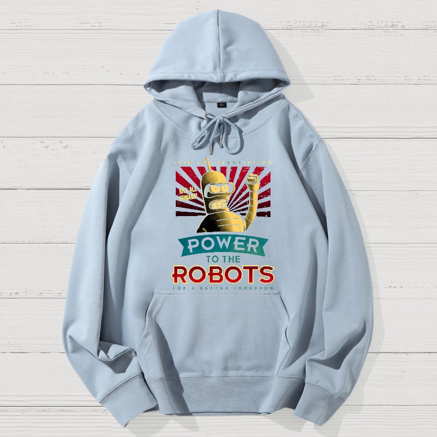 Power To The Robots Geek Cotton Hoodie