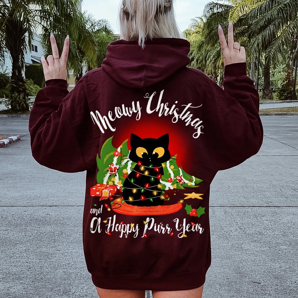 Happy Purr Year Printed Back Unisex Cotton Hoodie