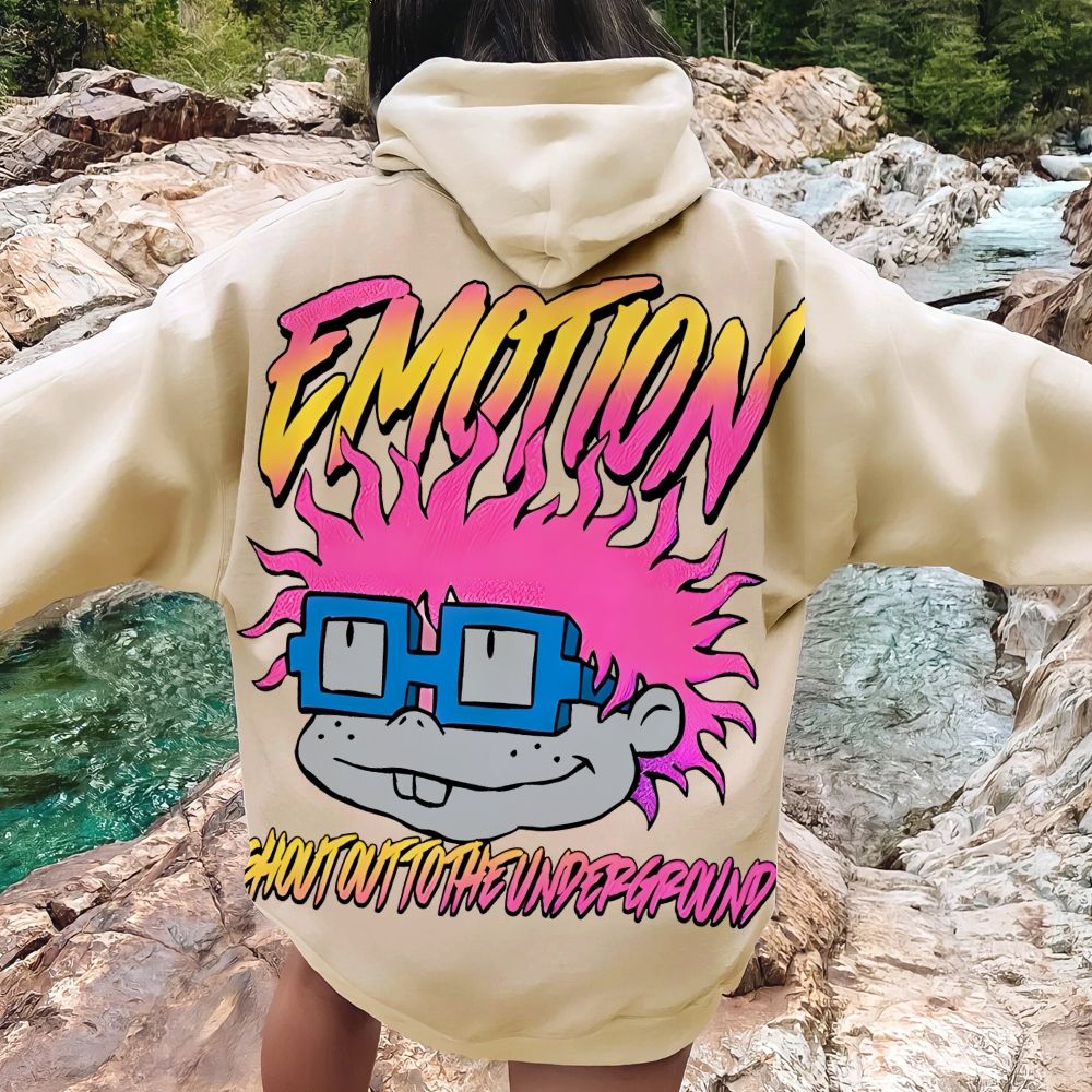 Vintage Cartoon Monster Graphic Print Printed Back Cotton Hoodie