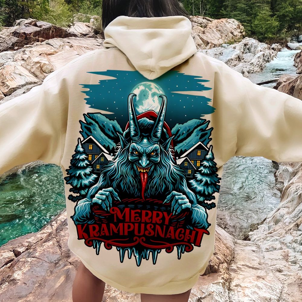 Merry Krampusnacht Christmas Geek Printed Back Cotton Hoodie