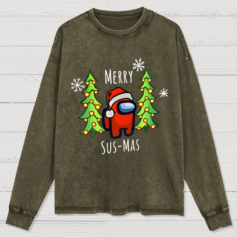 Merry Sus-Mas Christmas Washed Long Sleeve Tee