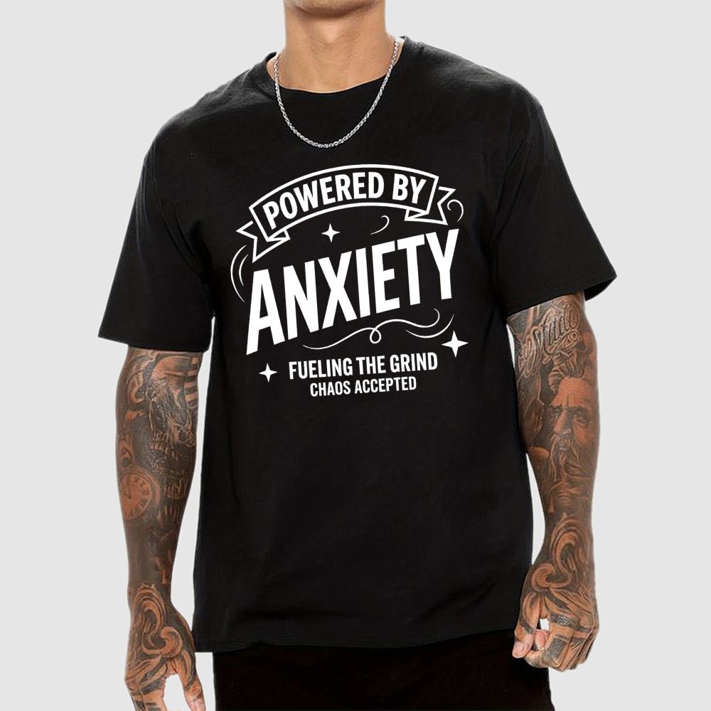Powered By Anxiety Art Print Geek T-Shirt