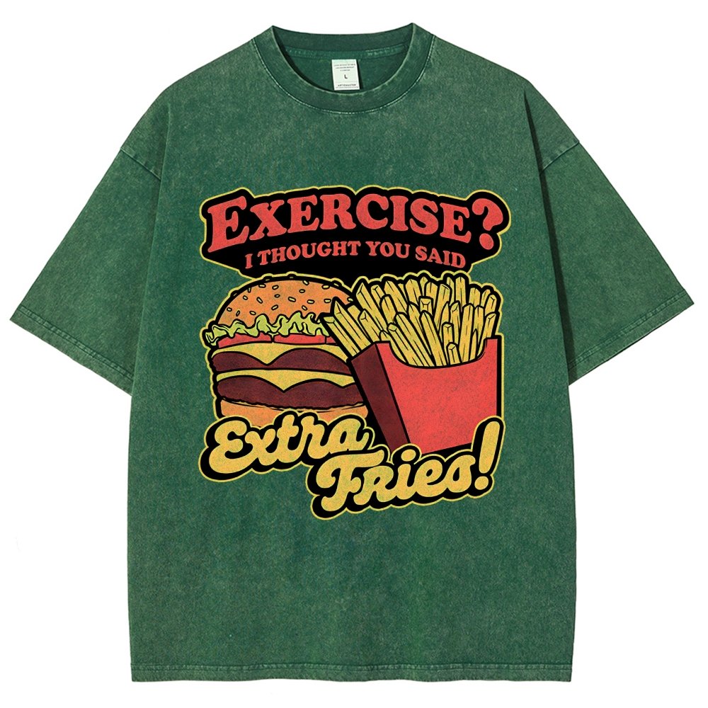 Burger Fries Exercise Vintage Distressed T-shirt