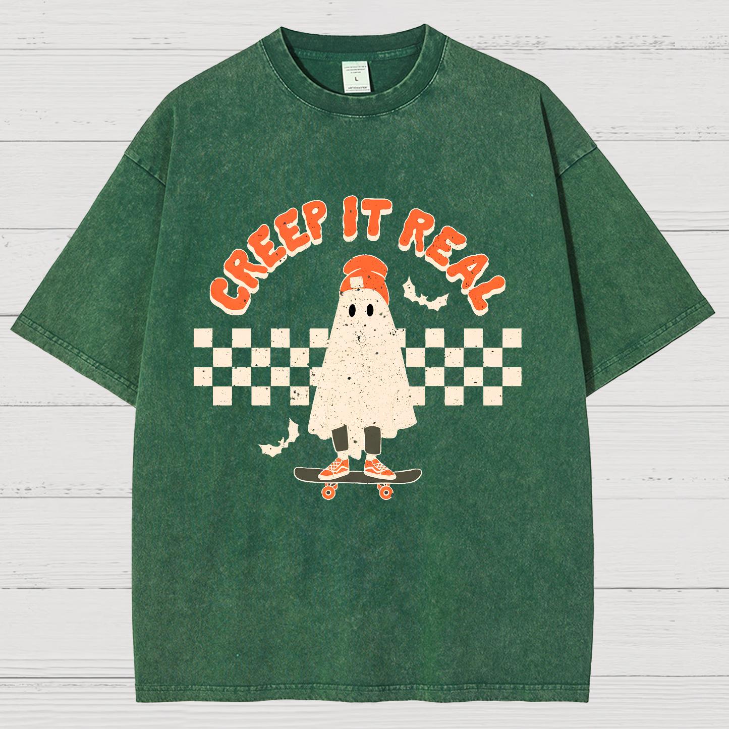 Creep it Real Vintage Ghost Halloween Vintage Distressed T-shirt