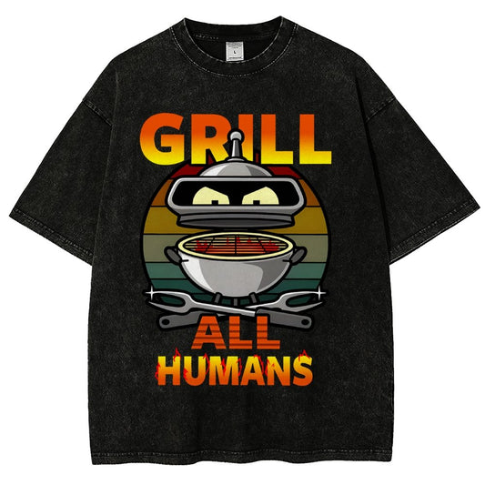 Grill All Humans Vintage Distressed T-shirt