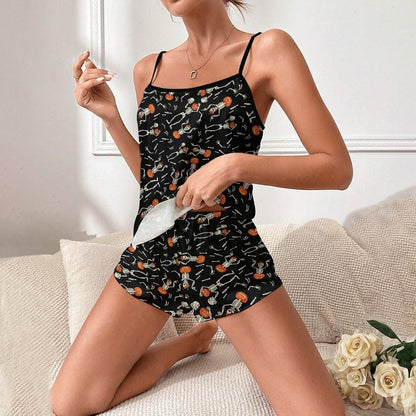 Pumpkin Skull Halloween Women's Geek Suspender Cami Set