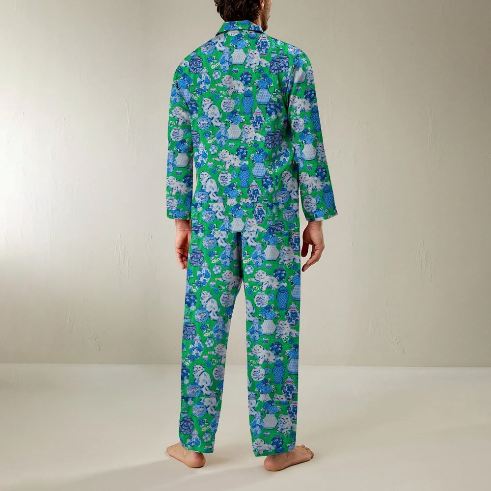 Cat Ceramic Art Pattern Geek Long Sleeve Pajama Set