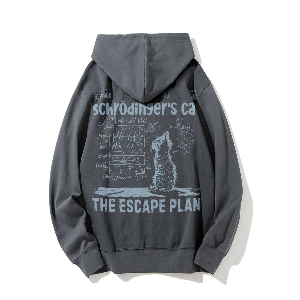 Schrodinger's Cat Escape Plan Interesting Physics Science Printed Back Cotton Hoodie