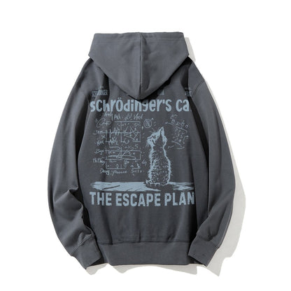 Schrodinger's Cat Escape Plan Interesting Physics Science Printed Back Cotton Hoodie
