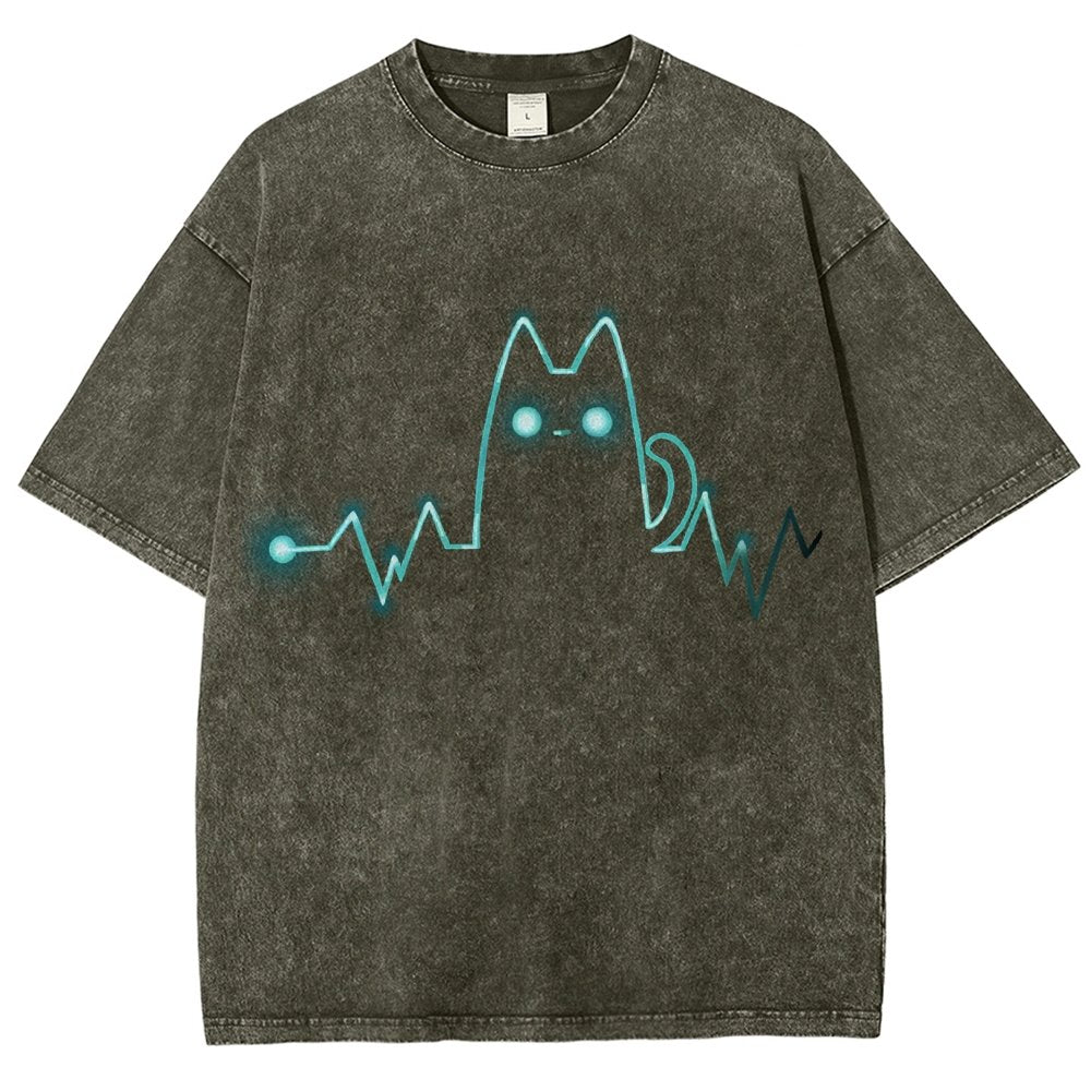 Heart Cat Beat Vintage Distressed T-shirt