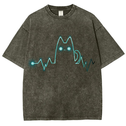 Heart Cat Beat Vintage Distressed T-shirt