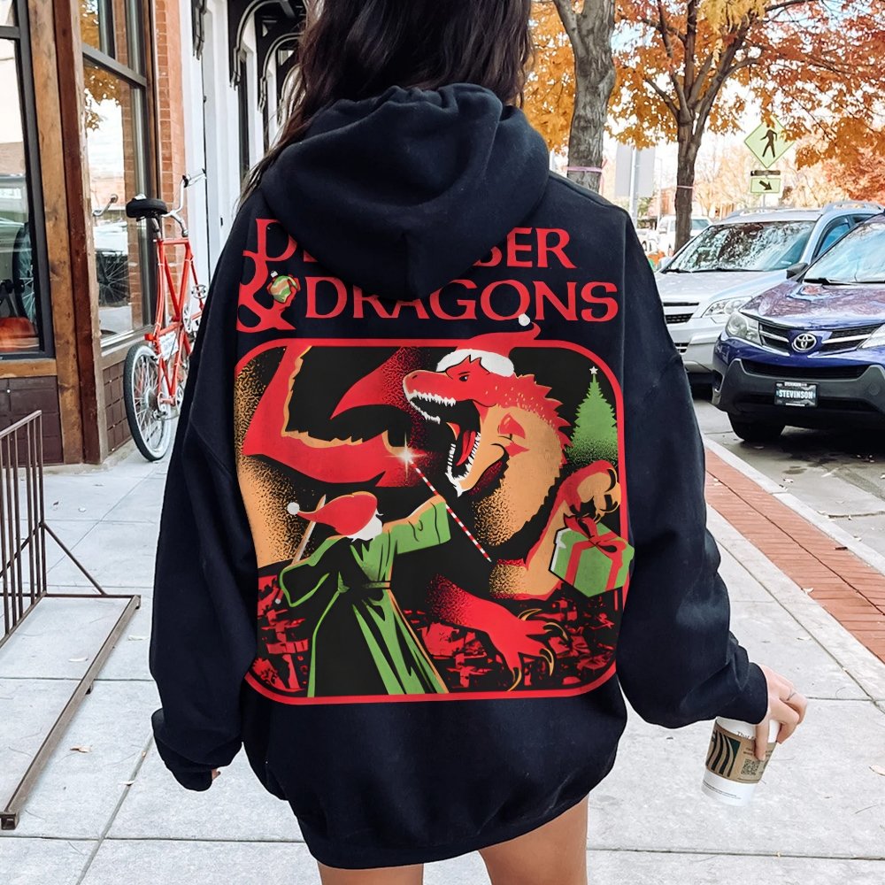 December & Dragons Printed Back Cotton Hoodie