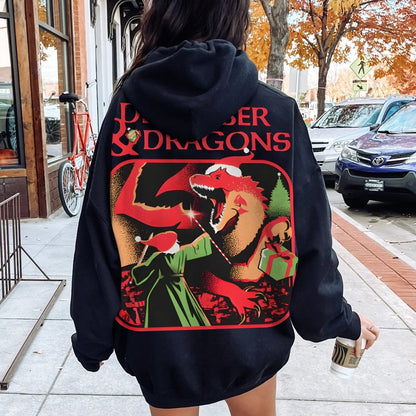 December & Dragons Printed Back Cotton Hoodie