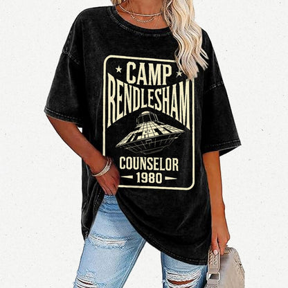 Camp Rendlesham Counselor 1980 UFO Vintage Distressed T-shirt