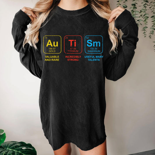 Autism Awareness Periodic Table Elements Geeks Washed Long Sleeve Tee