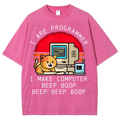 I Are Programmer Funny Cat Vintage Distressed T-shirt