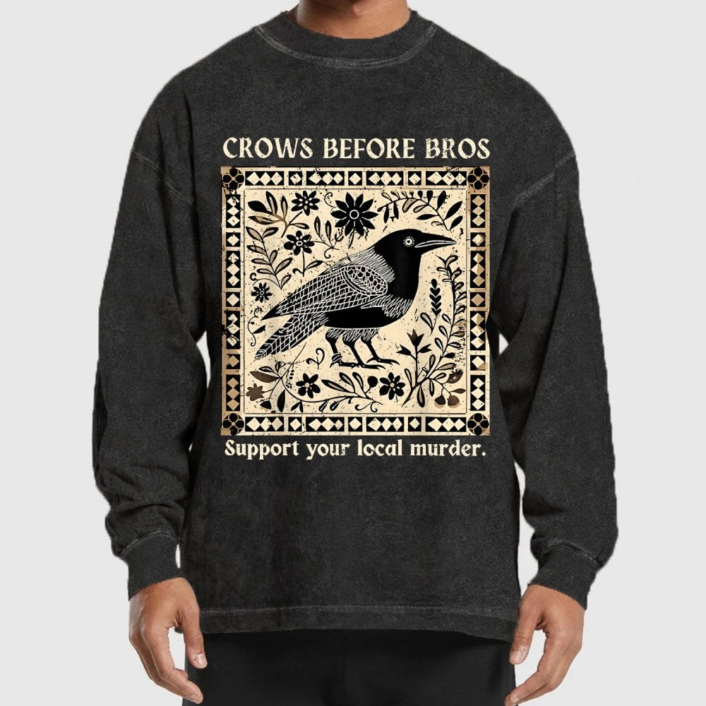 Crows Before Bros Washed Long Sleeve Tee