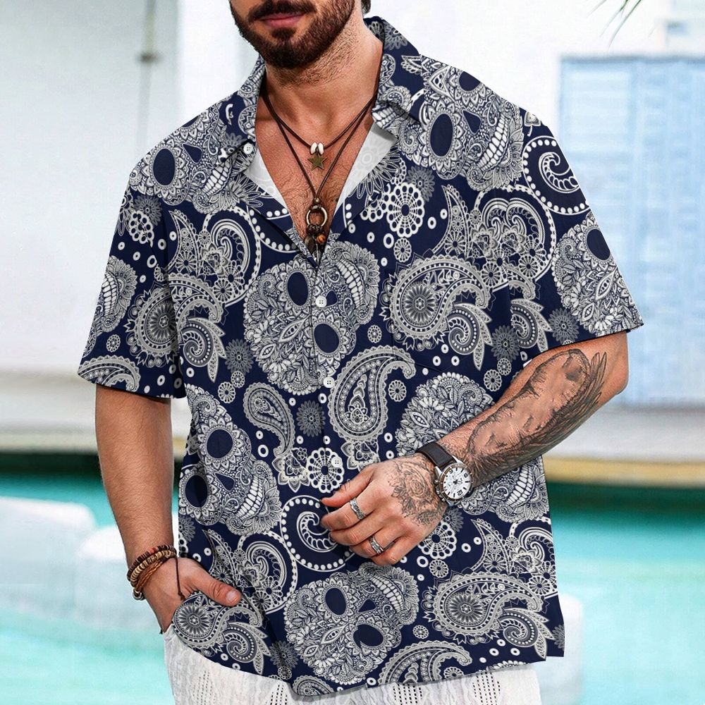 Paisley Skull Art Print Geek Hawaiian Shirt