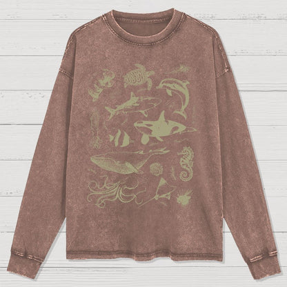 Vintage 90s Tattoo Sea Animal Washed Long Sleeve Tee