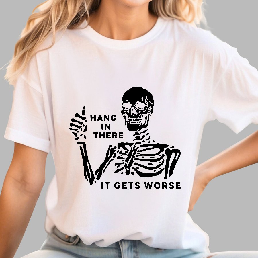 Hang In There Skeleton Geek T-Shirt