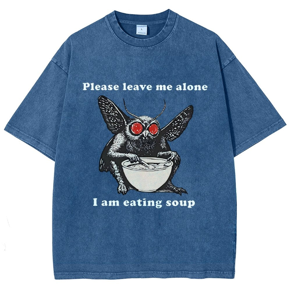 Mothman Eating Soup Please Leave Me Alone I Am Eating Soup Vintage Distressed T-shirt