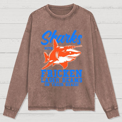 Sharks With Laser Beams Washed Long Sleeve Tee