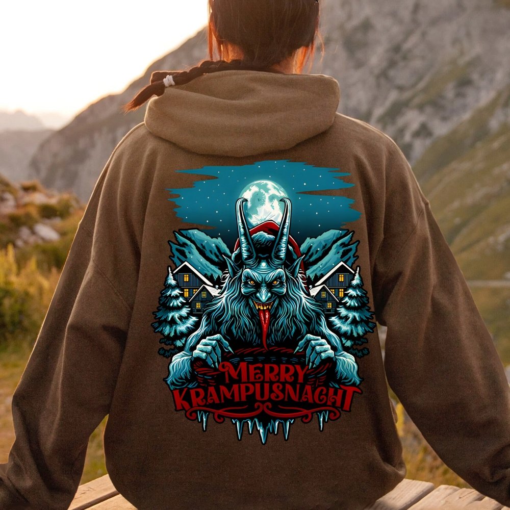 Merry Krampusnacht Printed Back Unisex Cotton Hoodie