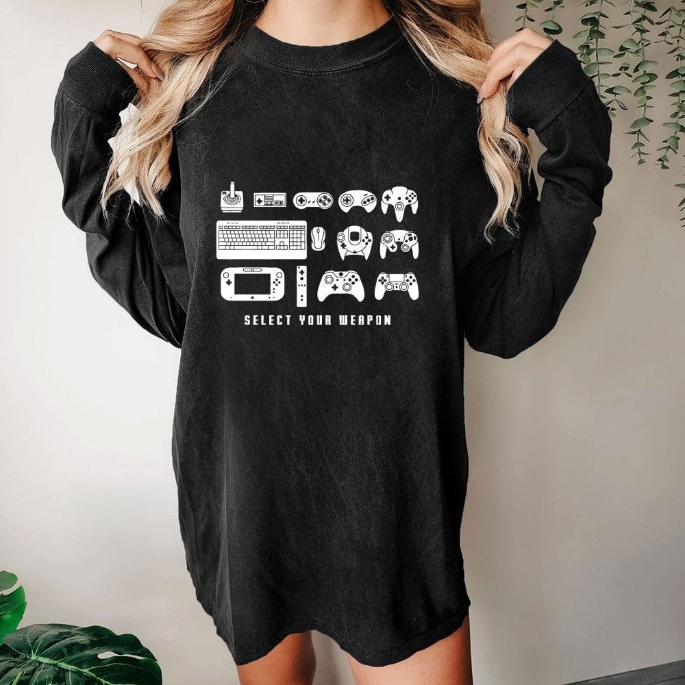 Select Your Weapon Game Controllers Washed Long Sleeve Tee