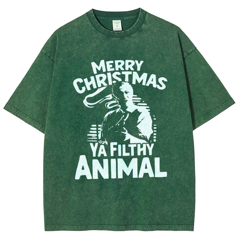 Merry Christmas Ya Filthy Animal Vintage Distressed T-shirt