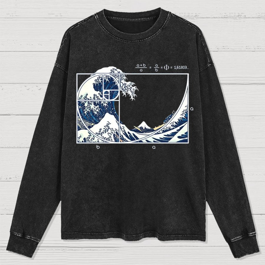 The Great Fibonacci Wave Science Geek Washed Long Sleeve Tee
