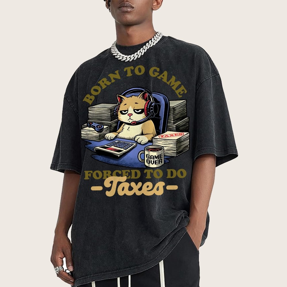 Cat Gamer Taxes Vintage Distressed T-shirt