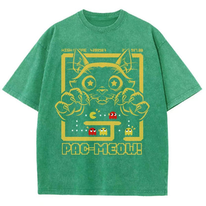Vintage Game Cat Attack Pac Meow Vintage Distressed T-shirt