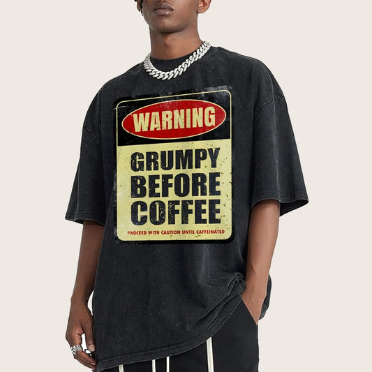 Grumpy Before Coffee Vintage Distressed T-shirt 2412001060