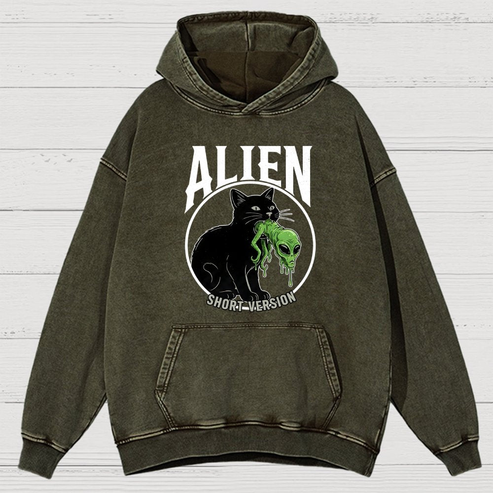 Black Cat Eating Alien Vintage Distressed Hoodie