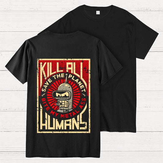 Save The Earth And Kill All Humans Nerdy  Back Printing Geek T-Shirt
