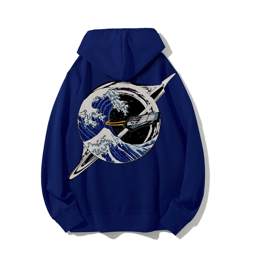 Interstellar Kanagawa Wave Printed Back Cotton Hoodie