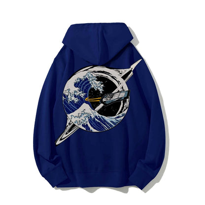 Interstellar Kanagawa Wave Printed Back Cotton Hoodie