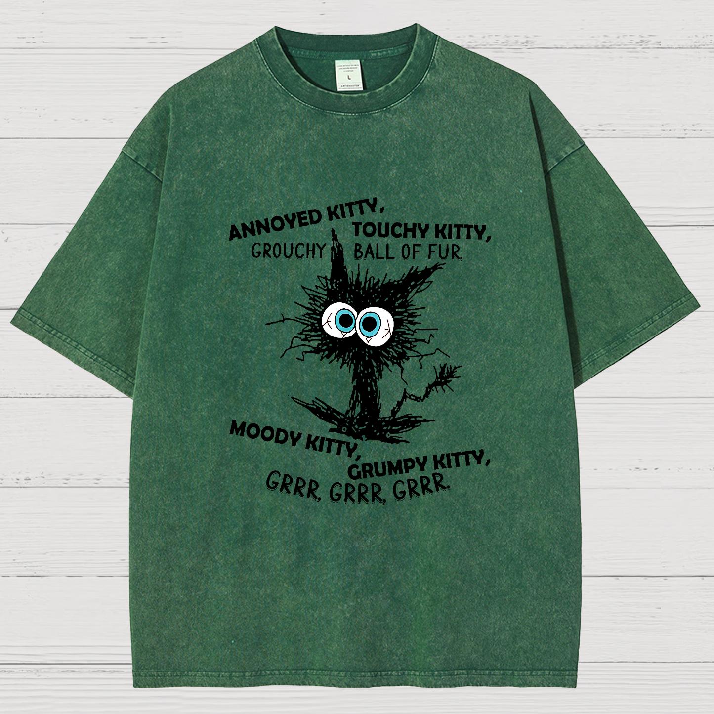 Annoyed Kitty Touchy Kitty Grouchy Ball Funny Vintage Distressed T-shirt