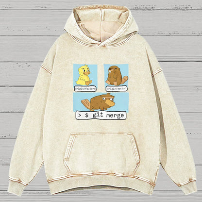 Git Merge Programmer Vintage Distressed Hoodie