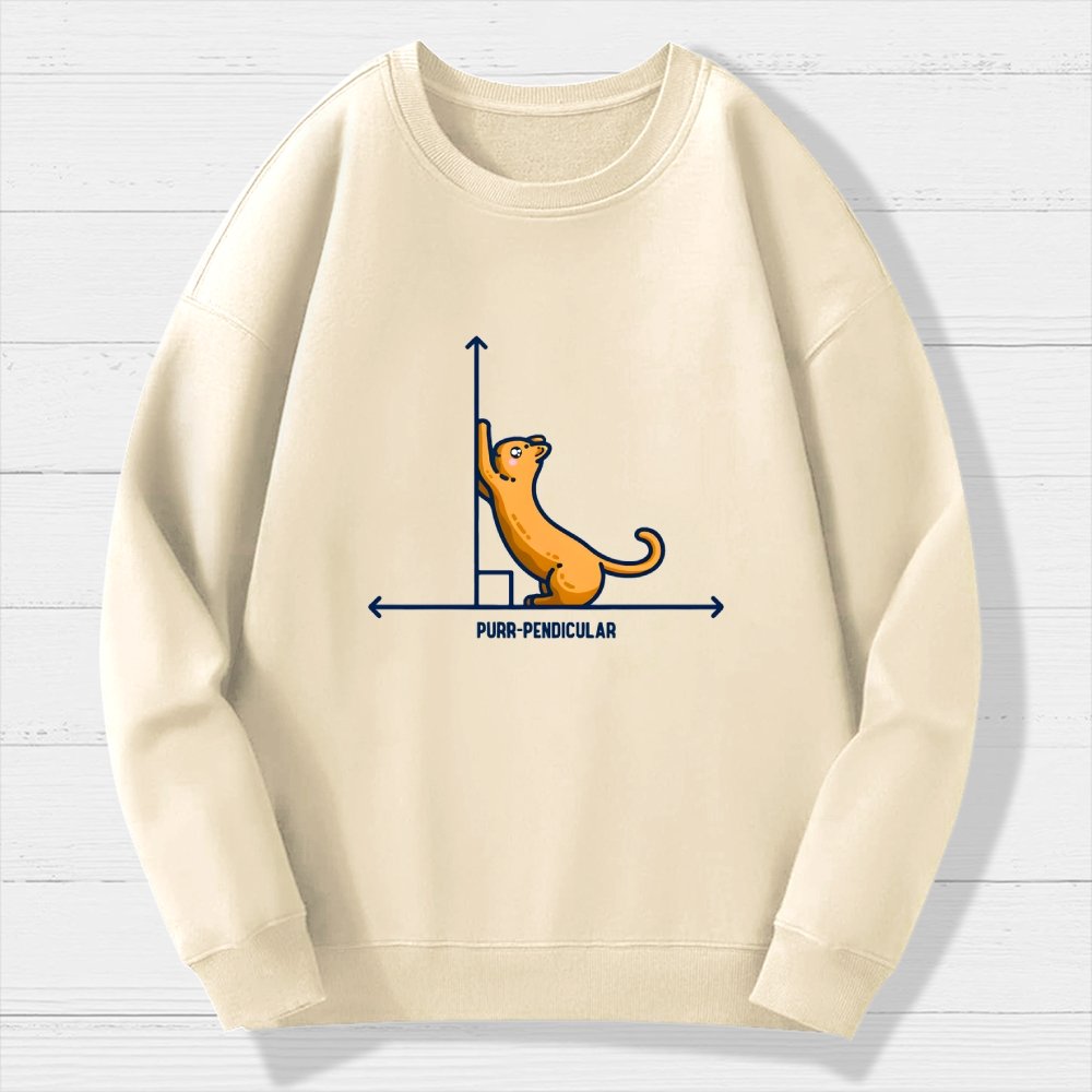 Purr-Pendicular Cute Maths Cat Premium Geek Cotton Sweatshirt