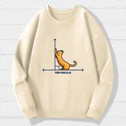 Purr-Pendicular Cute Maths Cat Premium Geek Cotton Sweatshirt