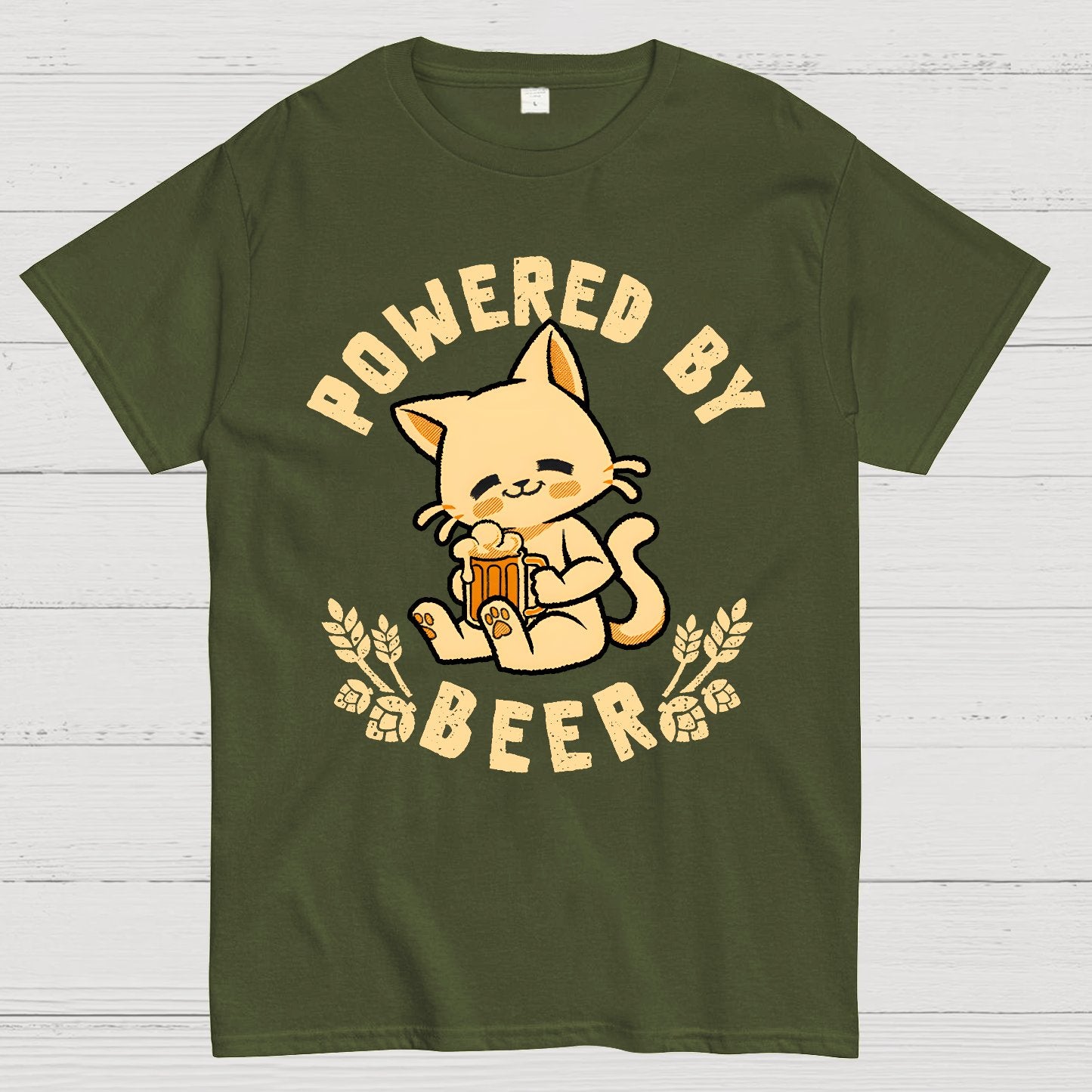 Powered By Beer Cat Geek T-Shirt