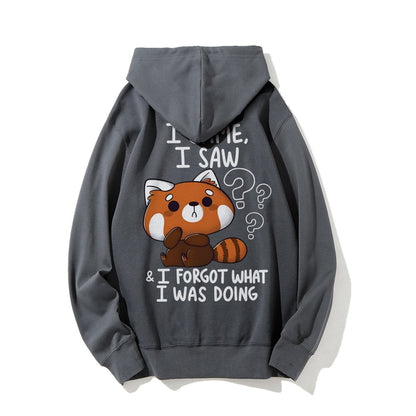 Forgetful Red Panda Printed Back Unisex Cotton Hoodie