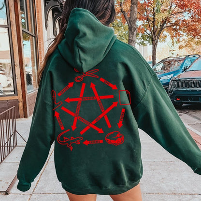 Rock Paper Scissors Spock Printed Back Unisex Cotton Hoodie