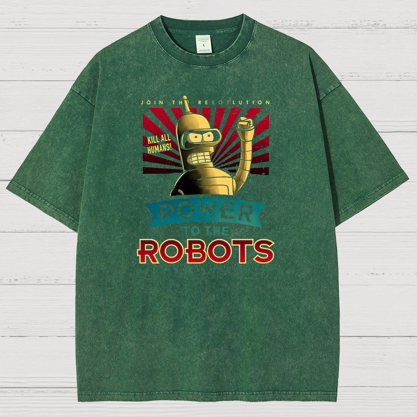 Power To The Robots Vintage Distressed T-shirt