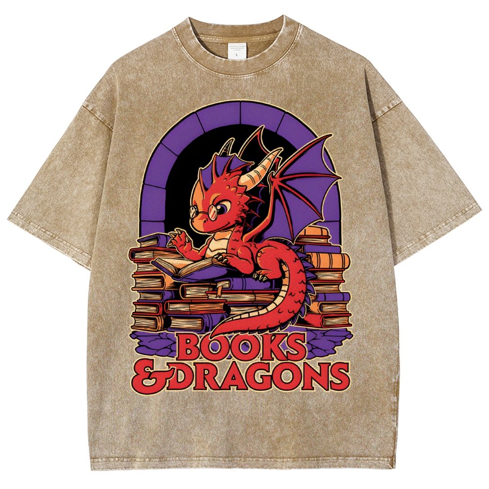 Books and Dragons Vintage Distressed T-shirt