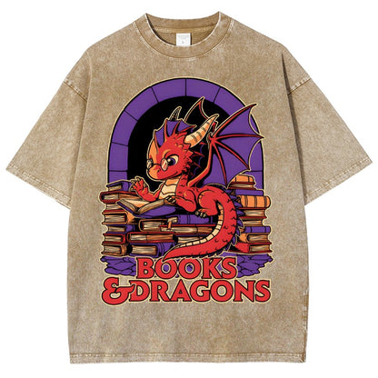 Books and Dragons Vintage Distressed T-shirt