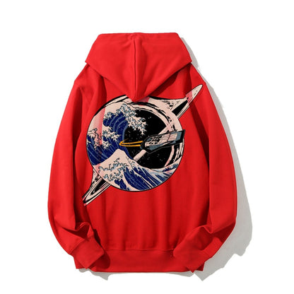 Interstellar Kanagawa Wave Printed Back Cotton Hoodie